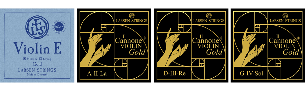 Larsen Strings for Violin Il Cannone Gold with Original Gold E Larsen Strings for Violin Il Cannone Gold with Original Gold E